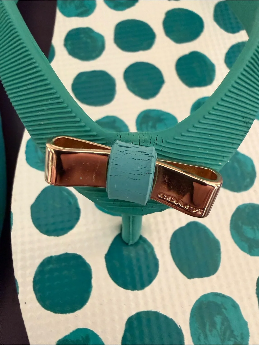 Coach Teal Polka Dot Bow Strap Flip Flop Sandals Sz9-10